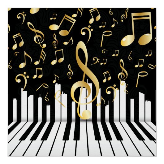 Royal Music Note luxe piano-toetsen Perfect Poster (Voorkant)