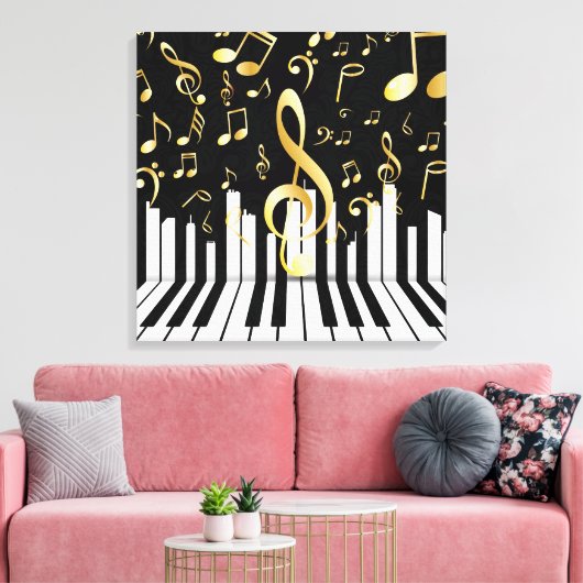 Royal Music Note zwart gouden piano toetsen Canvas Afdruk (Insitu (Woonkamer))