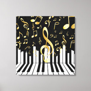 Royal Music Note zwart gouden piano toetsen Canvas Afdruk