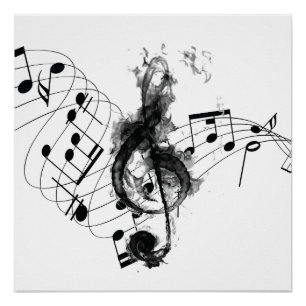 Royal Music Note zwart-wit rookeffect Perfect Poster