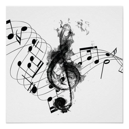 Royal Music Note zwart-wit rookeffect Perfect Poster (Voorkant)