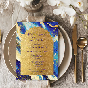 Royal Navy Blauw Gouden Bruiloftsrepetitie Diner Kaart