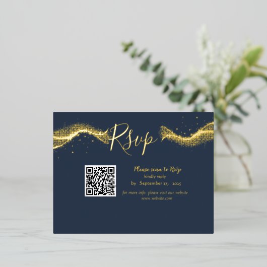 Royal navy blauw Qr code rsvp Response Kaart (Staand Voorkant)