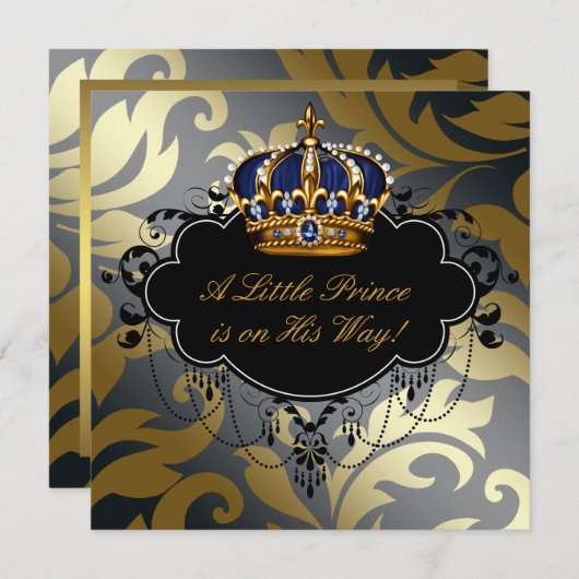 Royal Navy Blauw Zwart Goud Prins Baby Shower Kaart (Voorkant / Achterkant)