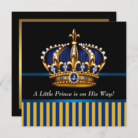 Royal Navy Blauw Zwart Goud Prins Baby Shower Kaart (Voorkant / Achterkant)