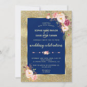 Royal Navy Blauwe Blush Bloemengoud Bruiloft Kaart (Voorkant)