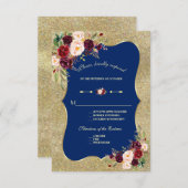 Royal Navy Blue Blush Floral Gold Wedding RSVP (Devant / Derrière)
