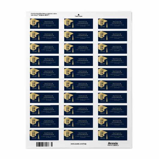 Royal Navy Blue Gold Afstuderen Pet retouradres Etiket (Full Sheet)