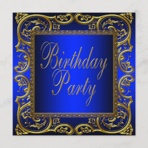 Royal Navy Blue Gold Birthday Party Kaart