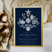 Royal Navy Blue & Gold Border Christmas Party Folie Uitnodiging