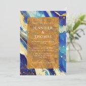 Royal Navy Blue Gold Faire-part de mariage avec ph (Debout devant)