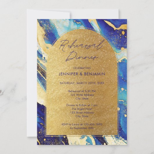 Royal Navy Blue Gold Wedding repetitie diner Kaart (Voorkant)