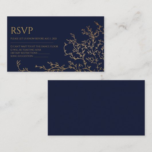 Royal Navy-Blue & Gold Wedding Rsvp Card Informatiekaartje (Voorkant / Achterkant)