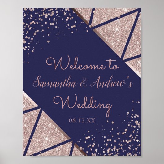 Royal Navy Blue Roos Gold Confetti Glitter Wedding Poster (Voorkant)