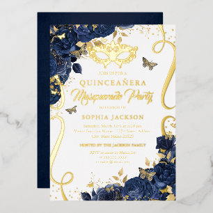 Royal Navy Masquerade Vlinder Quinceanera Folie Uitnodiging