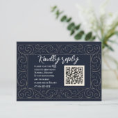 Royal Navy QR Code Wedding RSVP Kaart (Staand voorkant)