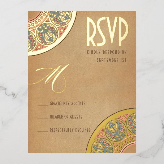 Royal Nouveau Echt Gouden Folie RSVP Folie Uitnodiging Briefkaart (Voorkant)
