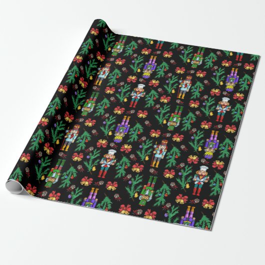 Royal Nutcracker en Wreath Pattern Cadeaupapier (Uitgerold)
