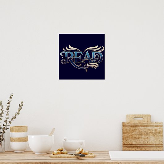 Royal Ornate Blue & Gold "READ" Masterpiece Poster (Keuken)