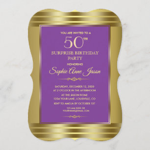 Royal Paars and Gold Birthday Party Invite Kaart