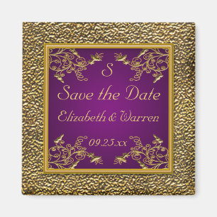 Royal Paars and Gold Floral Save the Date Magnet Magneet
