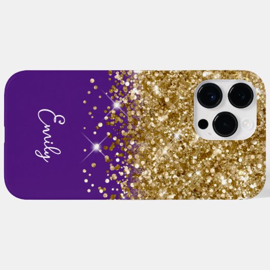 Royal Paars and Gold Glitter Glam Case-Mate iPhone Case (Achterkant (horizontaal))