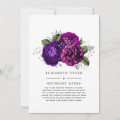 Royal Paars and Silver Floral Wedding Guest List Aankondiging (Voorkant)