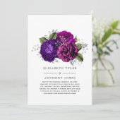 Royal Paars and Silver Floral Wedding Guest List Aankondiging (Staand voorkant)