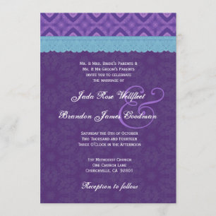 Royal Paars Aqua Blue Lace Wedding V18 Kaart