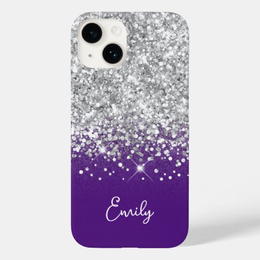 Royal Paars en Silver Glitter Glam Case-Mate iPhone Case (Achterkant)