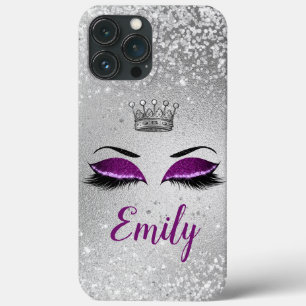 Royal Paars Glitter Eyes Monogram iPhone 13 Pro Max Hoesje