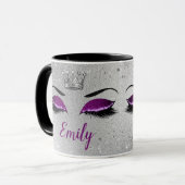 Royal Paars Glitter Eyes Monogram Mok (Voorkant links)