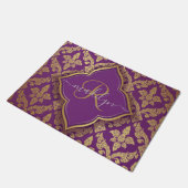 Royal Paars Gold Damask Pattern Fleur Monogram Deurmat (Schuin)