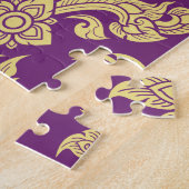 Royal Paars Gold Damask Pattern Fleur Monogram Legpuzzel (Zijkant)