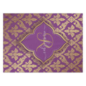 Royal Paars Gold Damask Pattern Fleur Monogram Tafelkleed (Voorkant (Horizontaal))