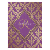 Royal Paars Gold Damask Pattern Fleur Monogram Tafelkleed (Voorkant)
