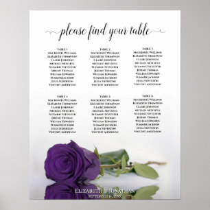 Royal Paars Roos 6 Table Wedding Seating Chart Poster