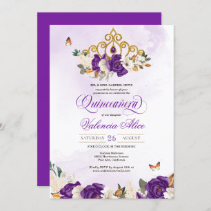 Royal Paars Roos Butterfly Gold Tiara Quince Kaart