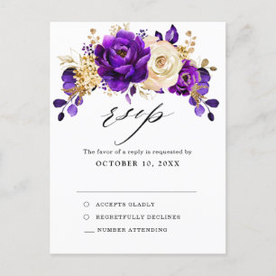Royal Paars Violet Gold Botanical Weddenschap RSVP Briefkaart