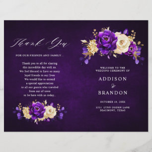 Royal Paars Violet Gold Botanical Wedding Programm