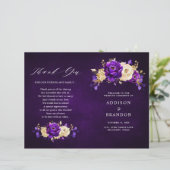 Royal Paars Violet Gold Botanical Wedding Programm (Staand voorkant)