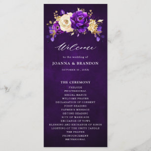 Royal Paars Violet Gold Floral Botanical Wedding Programma