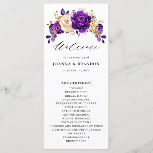 Royal Paars Violet Gold Floral Botanical Wedding Programma