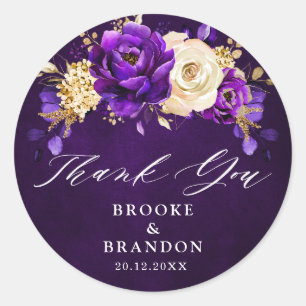 Royal Paars Violet Gold Floral Botanical Wedding Ronde Sticker