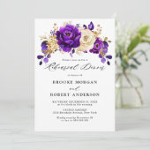 Royal Paars Violet Gold Floral repesal Dinner Kaart (Staand voorkant)