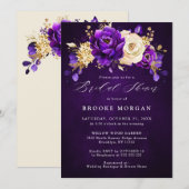 Royal Paars Violet Gold Floral Vrijgezellenfeest I Kaart (Voorkant / Achterkant)