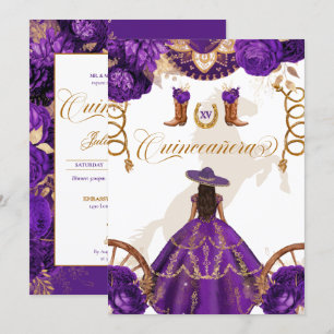 Royal Paars Western Charro 2-sided Quinceanera in Kaart