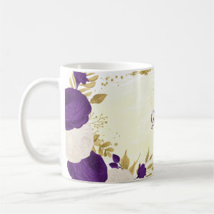 royal paars white bloemen gold botanische bruiloft koffiemok