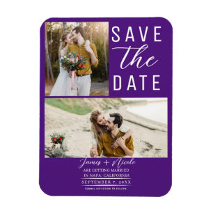 Royal Paarse 2 foto's Save the Date Bruiloft Magneet