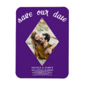 Royal Paarse Diamond Foto Bruiloft Save the Date Magneet (Verticaal)
